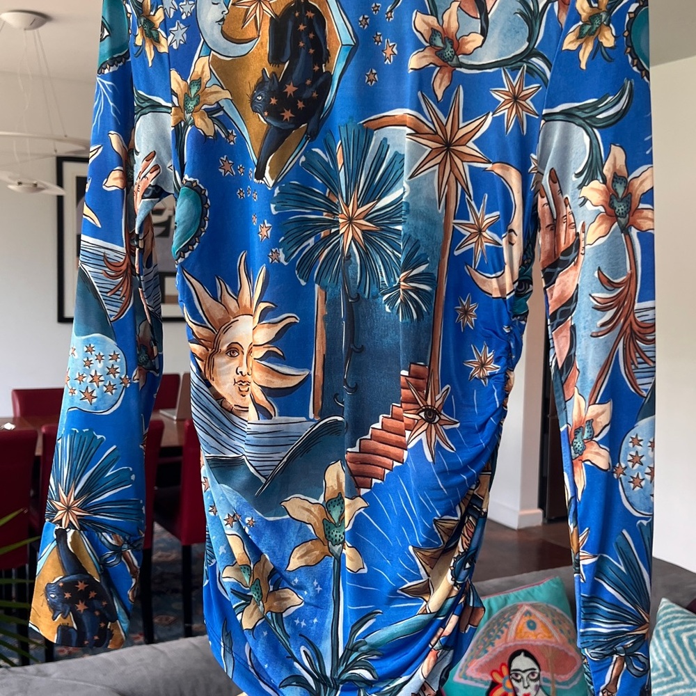 FARM Rio Blue Celestial & Floral Long-Sleeve Top